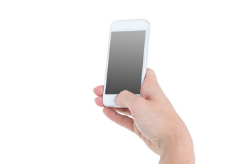 Woman showing smartphone 