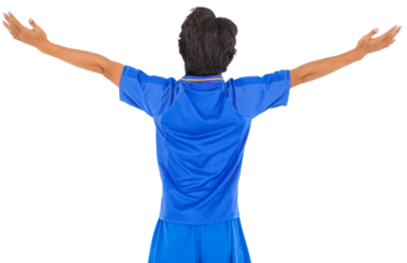 Football player celebrating with arms stretched