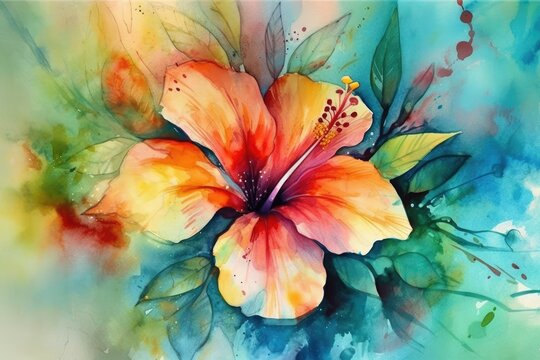 colorful flower on a vibrant blue and green background. Generative AI
