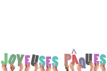 Hands holding up joyeuses pasques