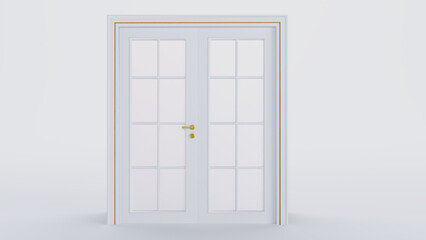3D render of white door isolated on white background,