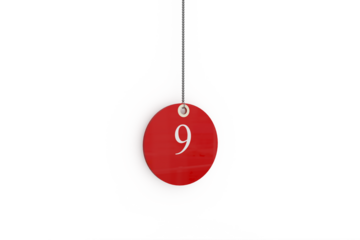 Digital composite image of red sale tag with number 9
