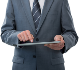 Midsection of businessman using digital tablet