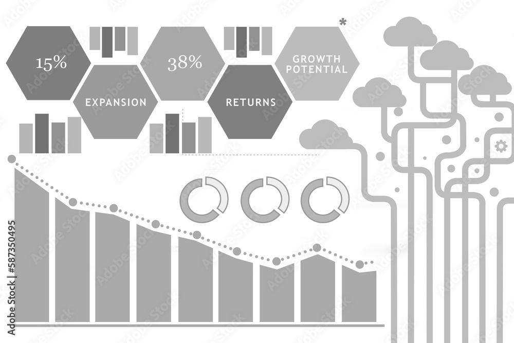 Poster composite image of graph charts and percentages