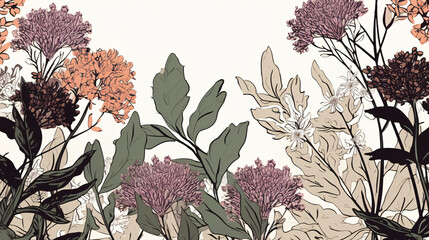 Radiant Floral Tapestry: Colorful Spring Flowers in a Botanical Background generative ai