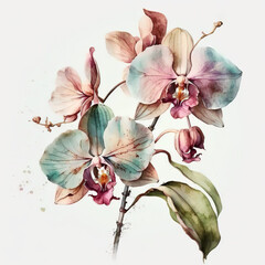 watercolor orchid flower isolated , generative ai