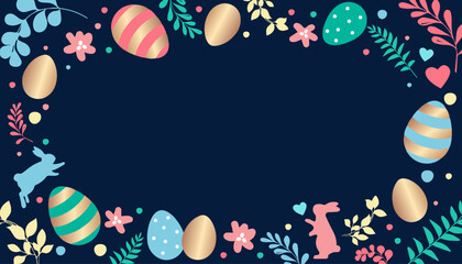 Happy easter decoration background. Easter elements decoration frame for event, invitation, background and banner design. Vector illustration.