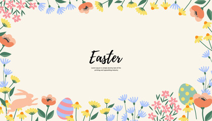 Happy easter decoration background. Easter elements decoration frame for event, invitation, background and banner design. Vector illustration.