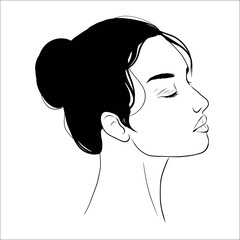Vector portrait of beautiful woman in black and white. Gentle silhouette, fashion illustration