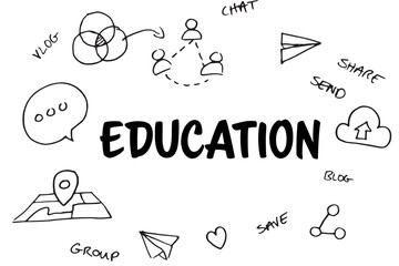 Education text surrounded by several vector icons