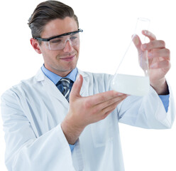 Scientist pretending to be doing experiment