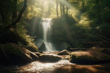 A serene and peaceful waterfall nestled deep in the forest - made with Generative Ai
