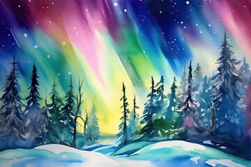 A vibrant and colorful polar landscape with the Northern Lights - made with Generative Ai