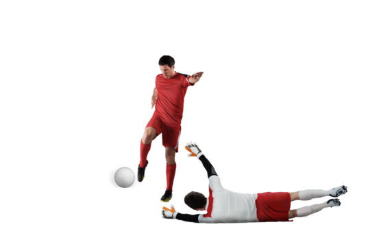 Football players tackling for the ball