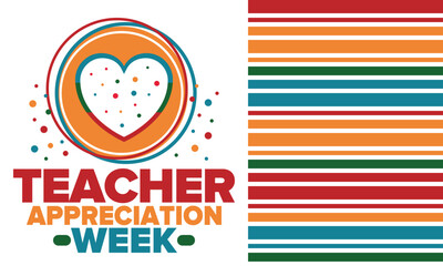 Teacher Appreciation Week in United States. Celebrated annual in May. In honour of teachers who hard work and teach our children. School and education. Student learning concept. Vector illustration