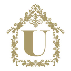 house like ornamental emblem, letter u © Biljana