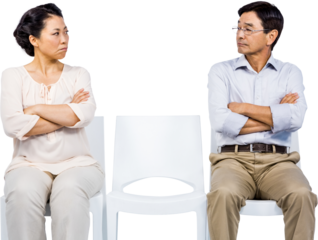 Older asian couple having an argument