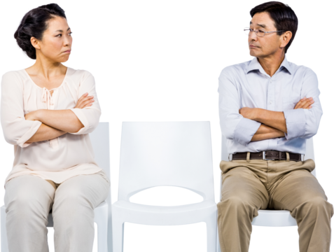 Older asian couple having an argument - Powered by Adobe