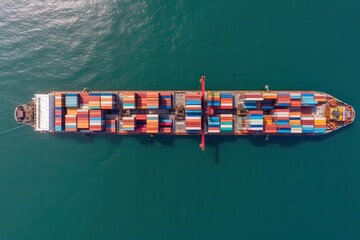 Container ships transporting large cargo to import and export goods internationally around the world, including Asia Pacific and Europe, sea Mediterranean Aerial view with drone camera. Generative Ai