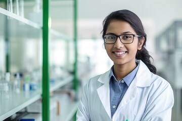 Indian female biotechnologist smiling at the camera, Generative AI