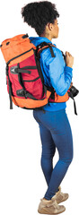 Full length of hiker standing with camera and backpack