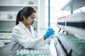 Indian female biotechnologist working in the lab, Generative AI