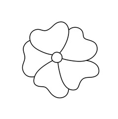 Vector isolated one single simplest flower with five petals and round center colorless black and white contour line easy drawing