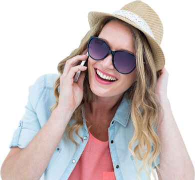 Smiling woman calling with her smartphone 