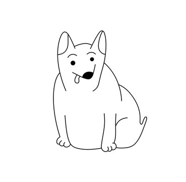 Vector isolated one single cute cartoon funny fat ugly stupid dog kids colorless black and white contour line easy drawing