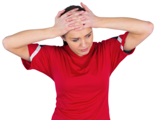 Disappointed football fan in red