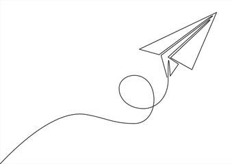 Continuous one line drawing of paper airplane. Concept of plane flying symbol of creativity and freedom.