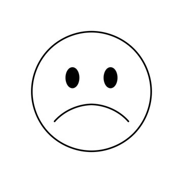 Vector isolated one single simplest round sad unhappy face emotion symbol colorless black and white contour line easy drawing