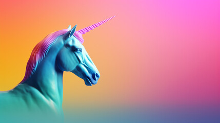 Unicorn on the bright gradient background. postcard. Generative AI