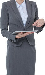 Midsection of businesswoman using digital tablet