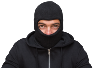 Portrait of burglar wearing balaclava