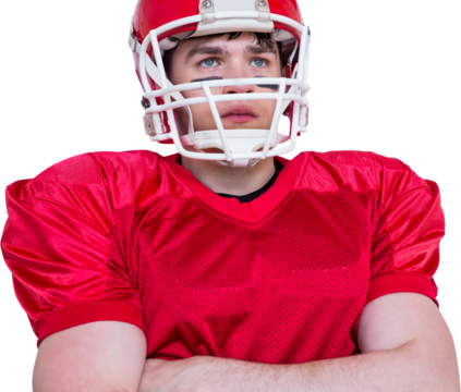 American football player with arms crossed