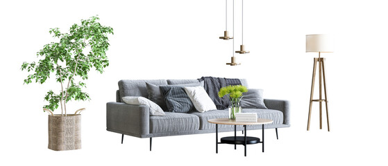 Modern interior furniture set in 3d rendering. 
