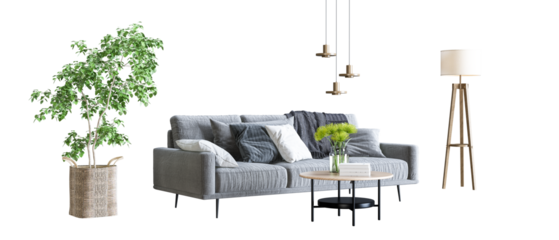 Modern interior furniture set in 3d rendering. 
