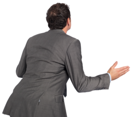 Businessman posing with hands out