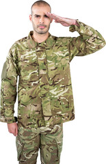 Fototapeta premium Portrait of confident soldier saluting