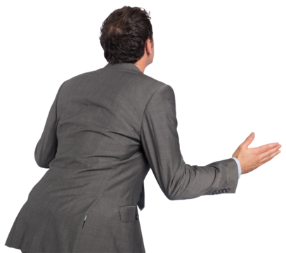 Businessman posing with hands out