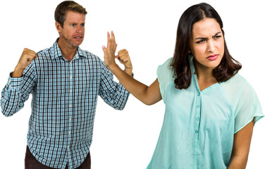 Angry woman gesturing while fighting with man