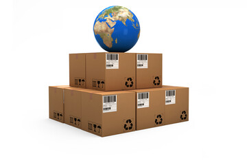 Composite image of globe on boxes