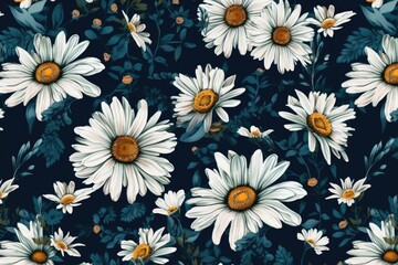 white daisies on a blue background. Generative AI