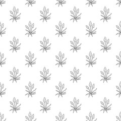 Seamless pattern with grape hyacinth flower. Doodle black and white vector illustration.