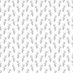 Seamless pattern with flower abstract in the shape of an oval. Doodle black and white vector illustration.