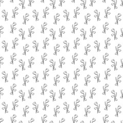 Seamless pattern with flower abstract in the shape of a bell. Doodle black and white vector illustration.