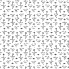Seamless pattern with anemone flower. Doodle black and white vector illustration.