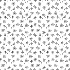 Seamless pattern with anemone flower2. Doodle black and white vector illustration.