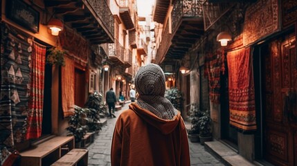 Obraz premium A traveler exploring a vibrant, bustling city, discovering its culture, architecture, and people Generative AI